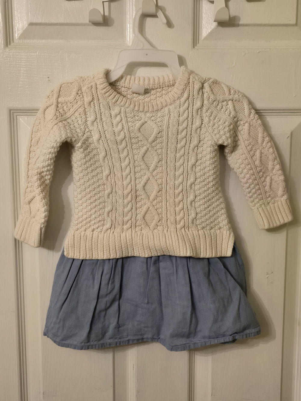 GAP Cream Cable Knit Sweater with Light Blue Skirt